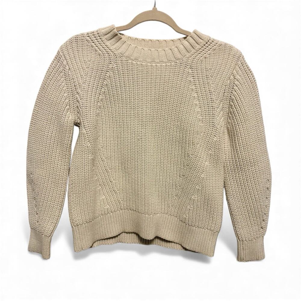 Everlane The Texture Cotton Crew Sweater Womens Medium Cream Chunky Crop Neutral